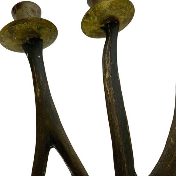 Vintage Brass Shabbat Sabbath Menorah Candleholder Grapes Hebrew Script Israel - Picture 11 of 11